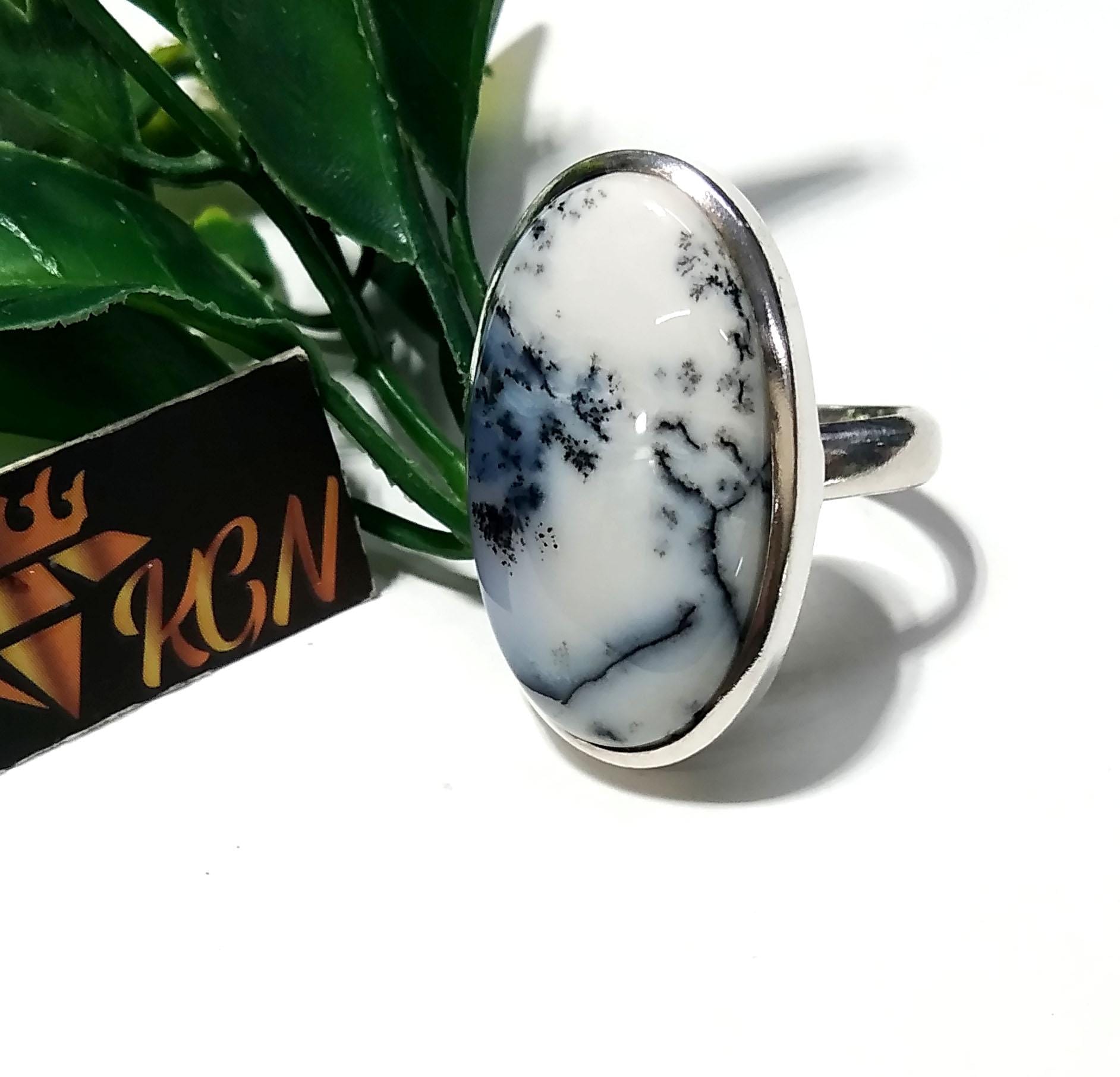 Natural Dendrite Opal Gemstone Ring, 925 Solid Starling Silver Ring, Oval Shape Stone Size 30x18 mm Handmade For Gift Birthday Ring Jewelry